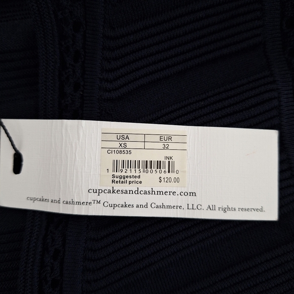 Cupcakes & Cashmere “NEW” Preppy Navy Blue Ink Rib Knit Minimalist Midi Dress XS - Picture 10 of 12